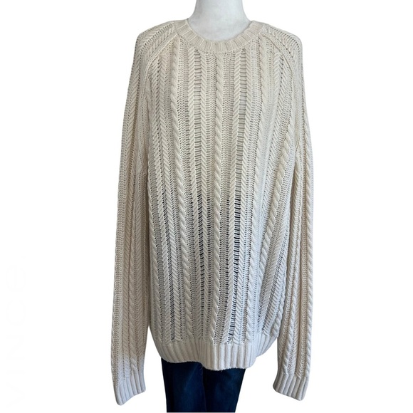 VINCE Wool Cashmere Chunky Cable Knit Sweater Cream Large L Unisex - Picture 6 of 14